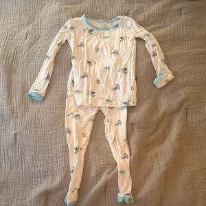 Kyte BABY Dinosaur Pajama Set - White and Teal